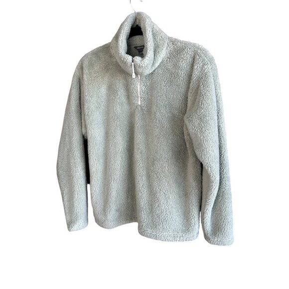 Eddie Bauer Light Green Fleece 1/4 Zip Pullover Cozy Sweater Size Medium - Picture 4 of 11